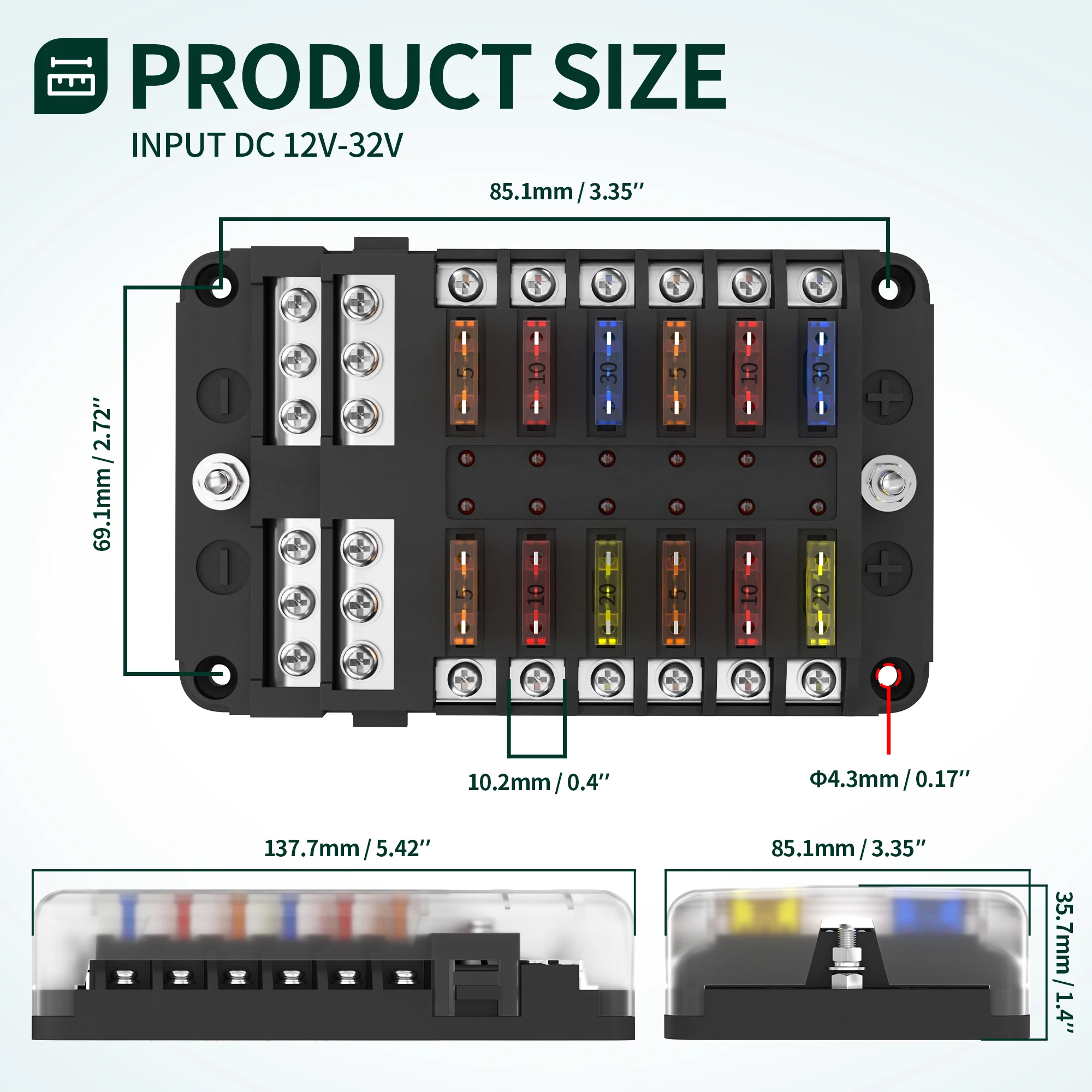 DaierTek 6 12-weg zekeringblok 12 volt bladzekeringblok met LED-indicator Circuit zekeringkast 12V ATO/ATC Marine zekeringpaneel voor auto