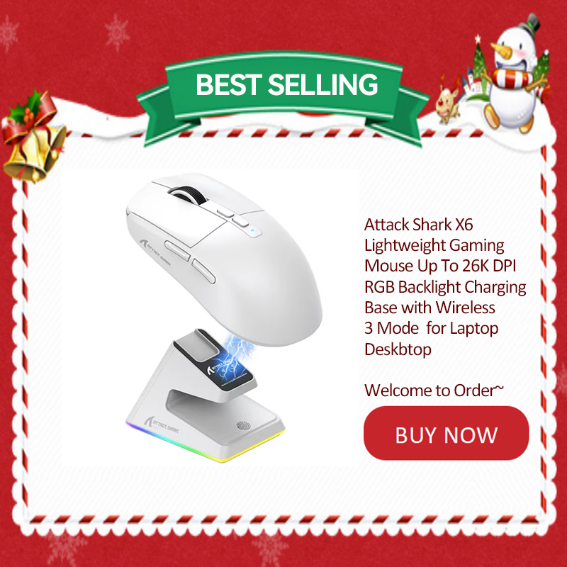 ATTACK SHARK X6 Mouse,PAW3395 Bluetooth Tri-Mode Connection,RGB Touch Magnetic Charging Base,Macro Gaming Mouse