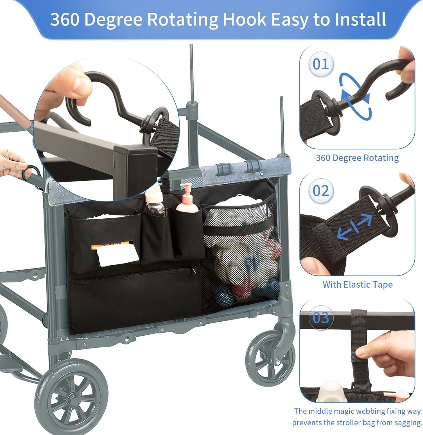 Universal wonderfold wagon net storage W2 W4 stroller organizer bag mesh organizer  wheelchair accessories