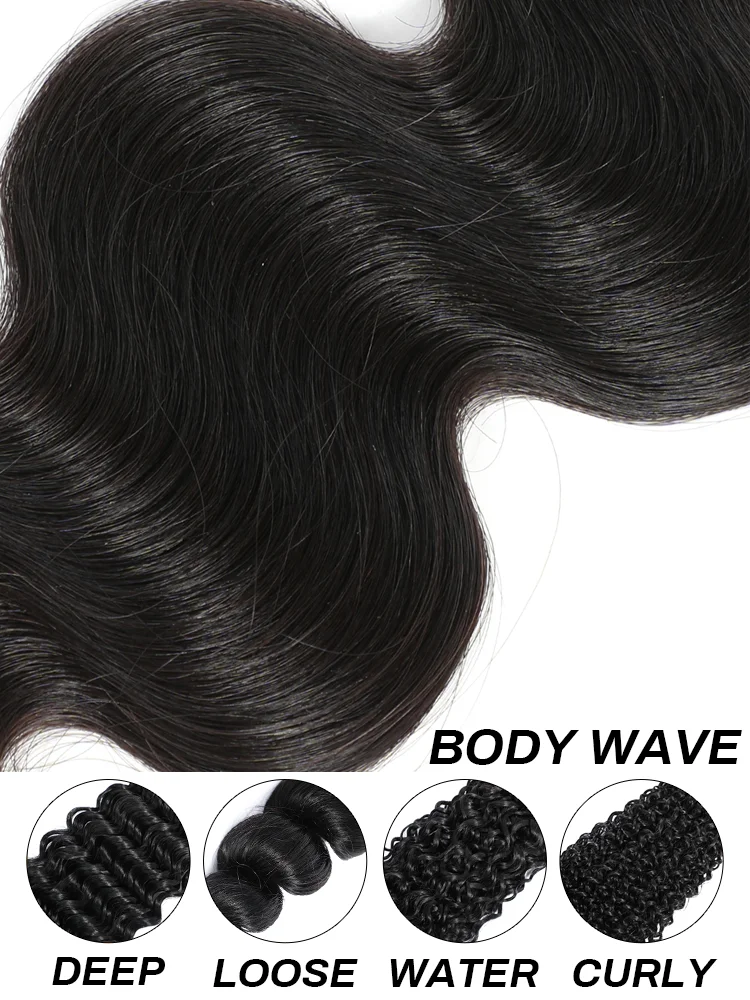 Onda do corpo pacotes de cabelo humano com fechamento cor natural 3 pçs pacotes de cabelo humano com fechamento 4x4 13x4 laço frontal com 3 pacotes
