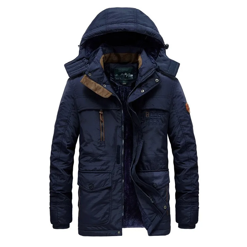 New Winter Men Hooded Parkas Casual Long Down Jackets Fleece Warm Tooling Jackets Good Quality Male Outdoors Winter Coats Size 5