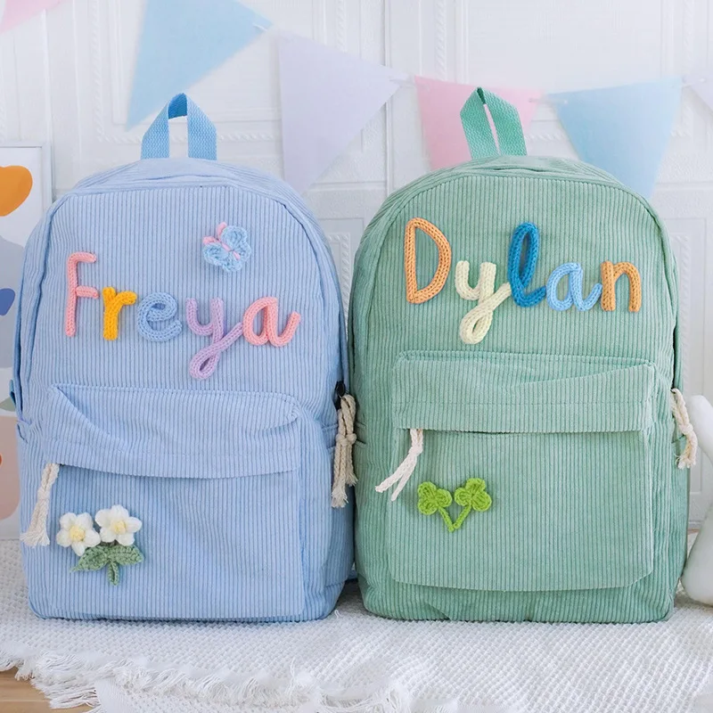 Mochila de veludo artesanal personalizada com seu nome, mochila casual, clássico neutro, portátil para campus, bolsa super macia