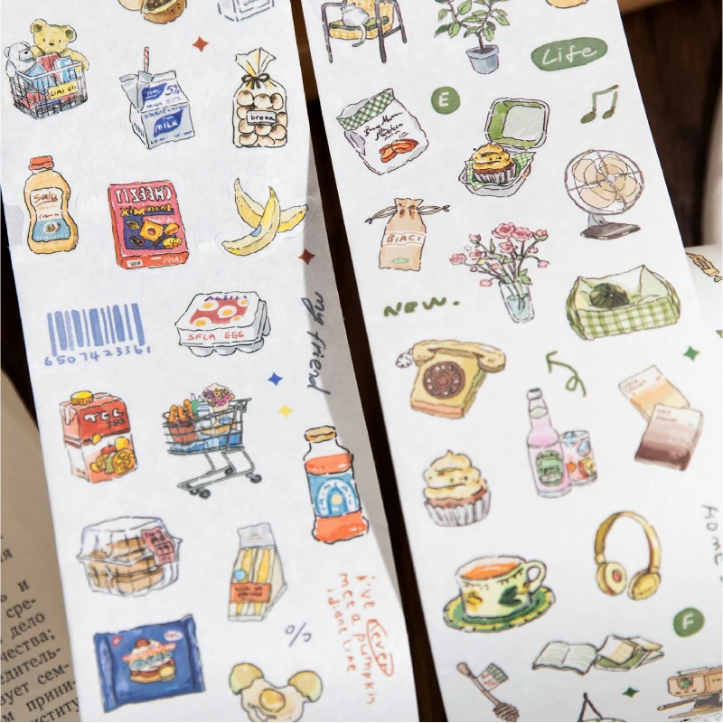 200 ซม./ม้วน INS Masking เทปกาแฟขนมปัง Cafe ตกแต่งป้ายสติกเกอร์สําหรับวารสาร Scrapbooking ไดอารี่อัลบั้มเครื่องเขียนเทป