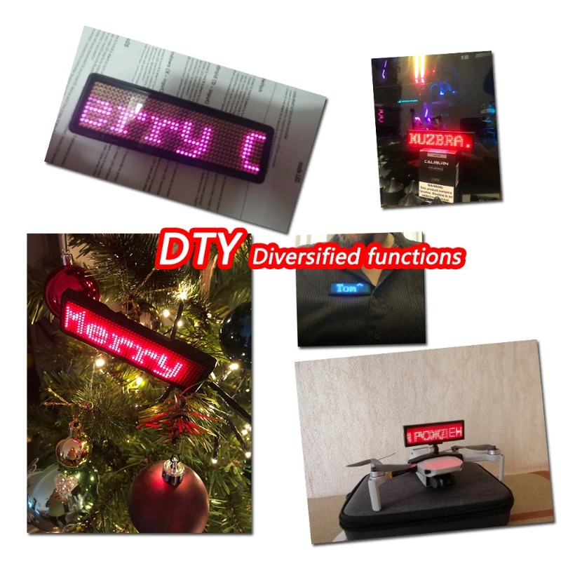 Recarregável bluetooth digital led crachá insígnias diy programável rolagem placa de mensagem mini display led etiqueta nome led