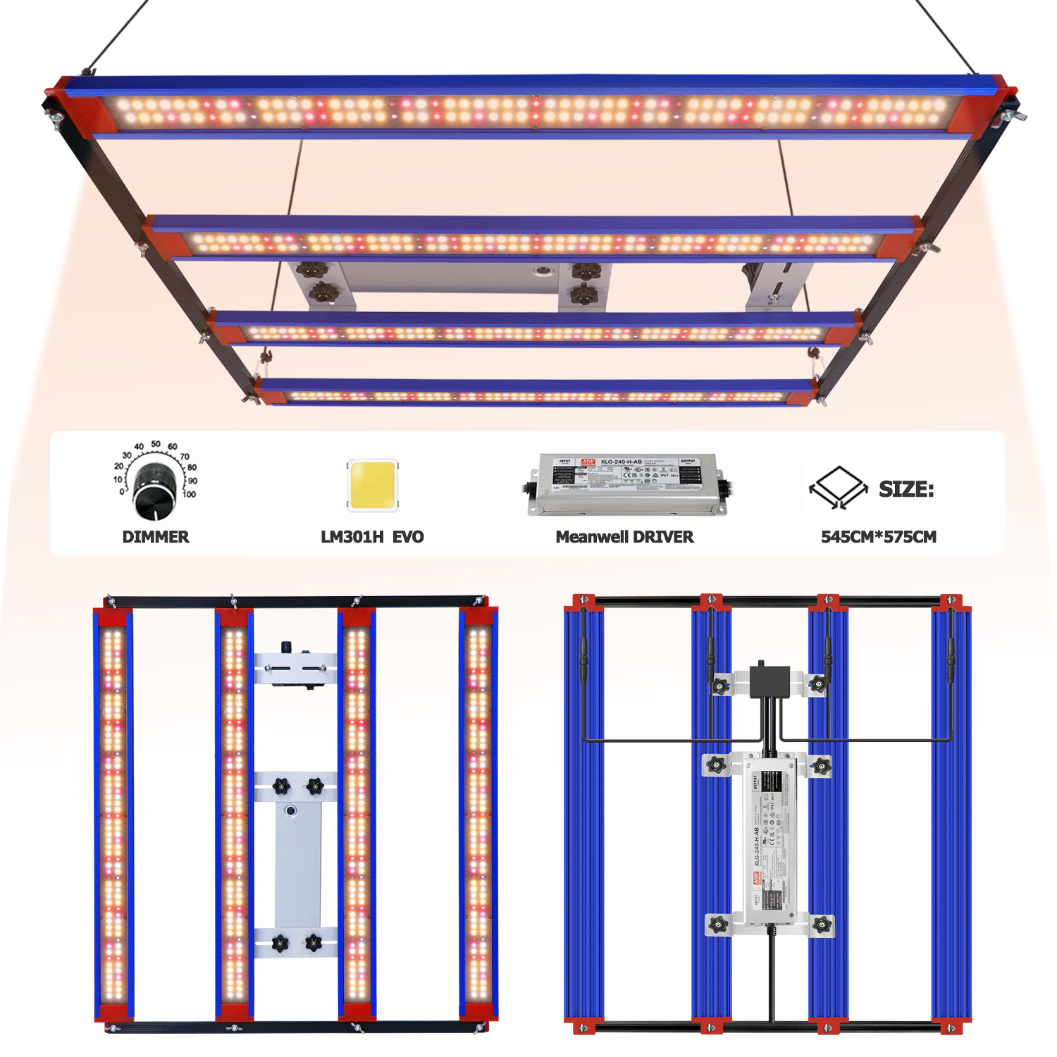 YXO 1000W Vollspektrum-LED-Wachstumslicht Sam-sung LM301H EVO Quantum Tech LED-Wachstumslichtleiste UV IR Ein-/Ausschalten für Pflanzenlicht