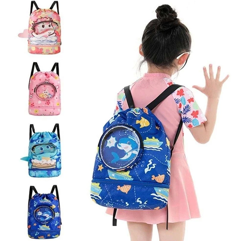 Bolsa de natación de dibujos animados para niños y mujeres, impermeable, ropa seca y húmeda con zapatos, gafas, bolsa de almacenamiento, Mochila deportiva para piscina