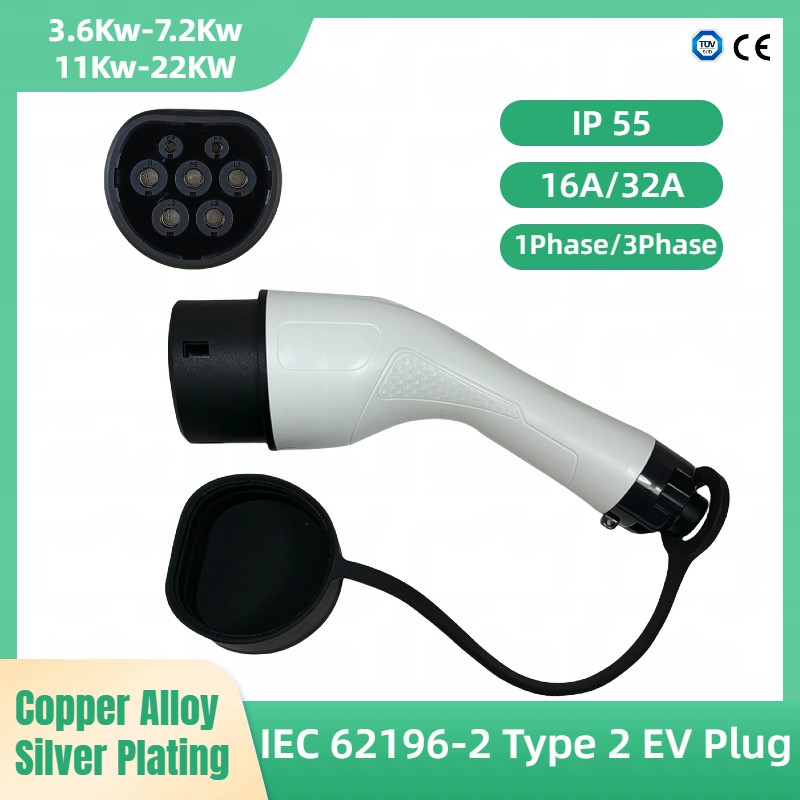 Трехфазный преобразователь 11 кВт и 22 кВт для электромобилей, зарядное устройство для электромобилей 16A 32A, адаптер типа 2, штекер-мама IEC62196-2