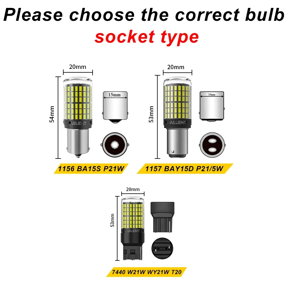 1pc 12V-24V Signal lumineux 1156 BA15S P21W 1157 BAY15D P21/5W T20 7443 W21/5W 7440 W21W 144LED ampoule frein de voiture lampe automatique clignotant