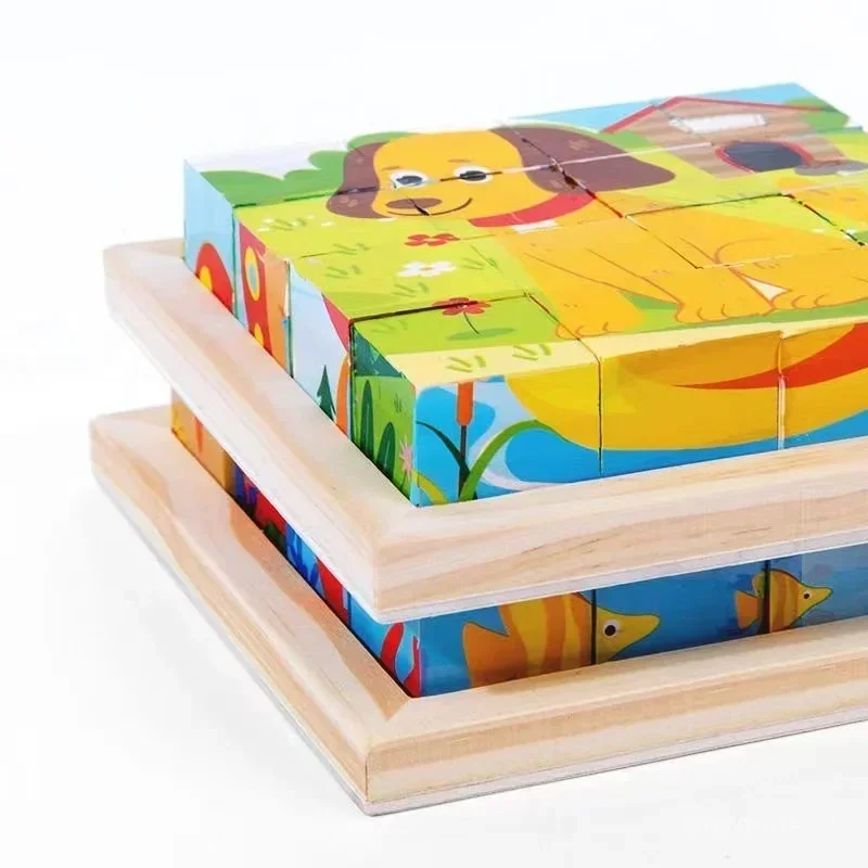 ชุดหกด้าน 3D Cube ปริศนาถาดไม้เด็กของเล่นเด็กของเล่นเพื่อการศึกษาเกมสนุก