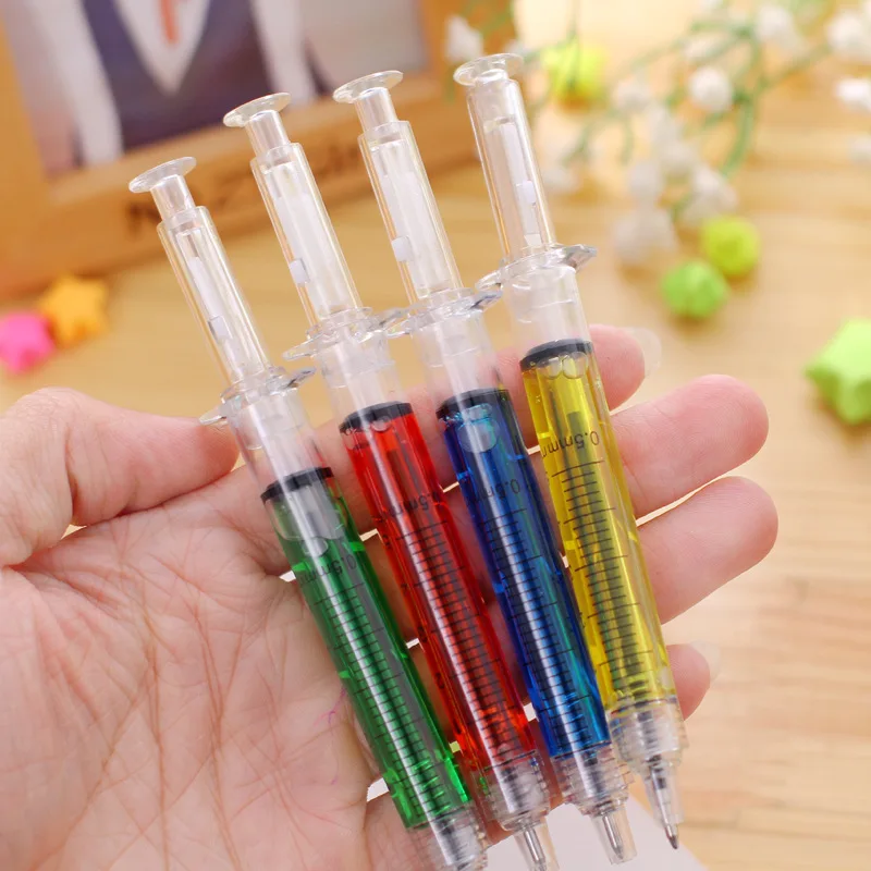 12 ชิ้นเข็มฉีดยาปากกา, Retractable สนุกหลายสีปากกาแปลกใหม่สําหรับพยาบาล, เขียนหมึกสีดํา, พยาบาลนักเรียนโรงเรียน