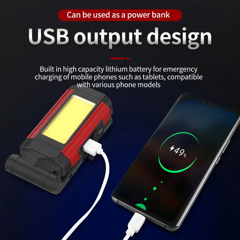 Luz de trabajo magnética COB portátil, linterna LED recargable, superbrillante, para acampar, impermeable, lámpara de reparación de automóviles con soportes