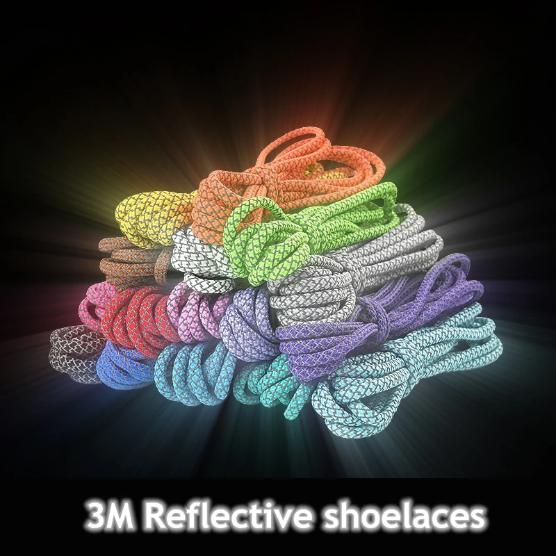1 par de cordones reflectantes 3M, cordones redondos de alta calidad para zapatos, botas y cordones para zapatillas, 19 colores de longitud, 100cm, 120cm, 140cm y 160cm