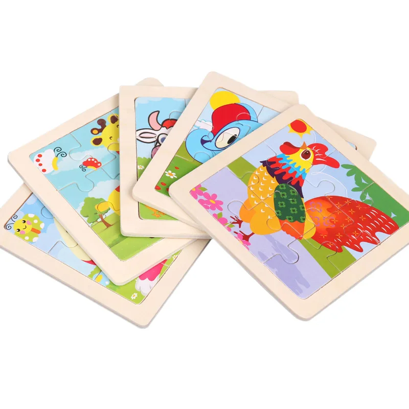 Heißer Verkauf 11X11CM Kinder Holz Puzzle Baby Cartoon Tier Verkehrs Tangram Holz Puzzle Pädagogisches Puzzle Spielzeug Für kinder Geschenke
