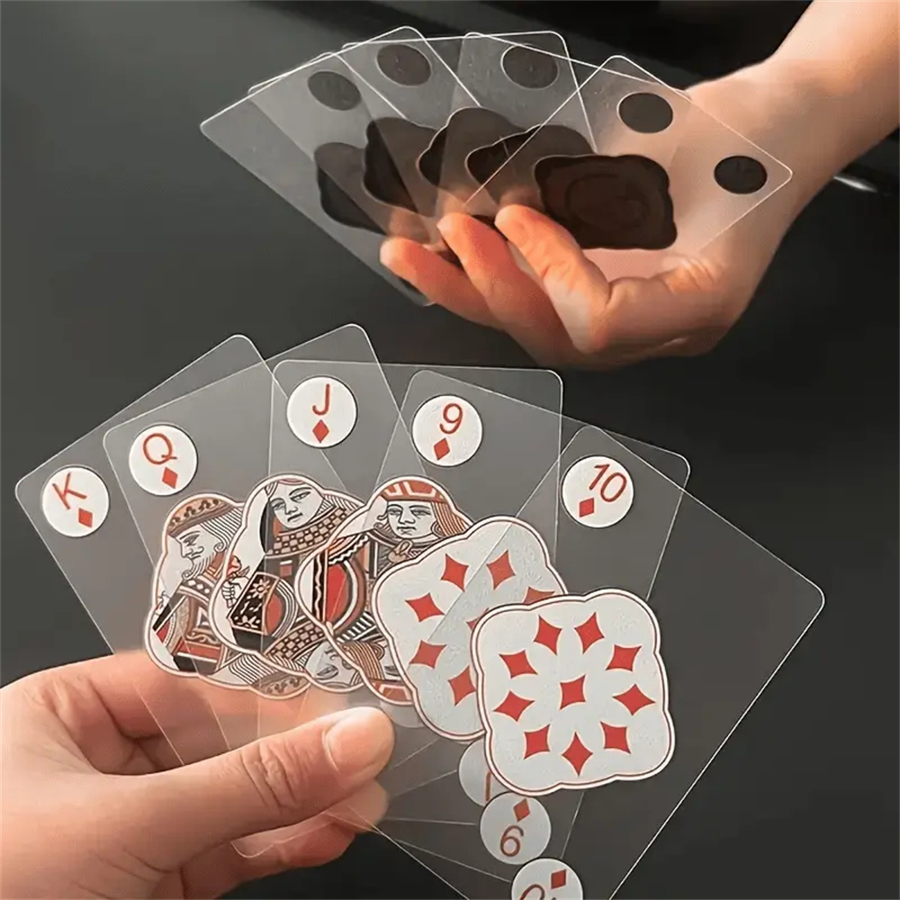 Cartas de jogo de plástico transparente à prova d'água, 2 conjuntos de pôquer de pvc criativo e durável para jogo de tabuleiro e acesso de jogos de cartas clássicos