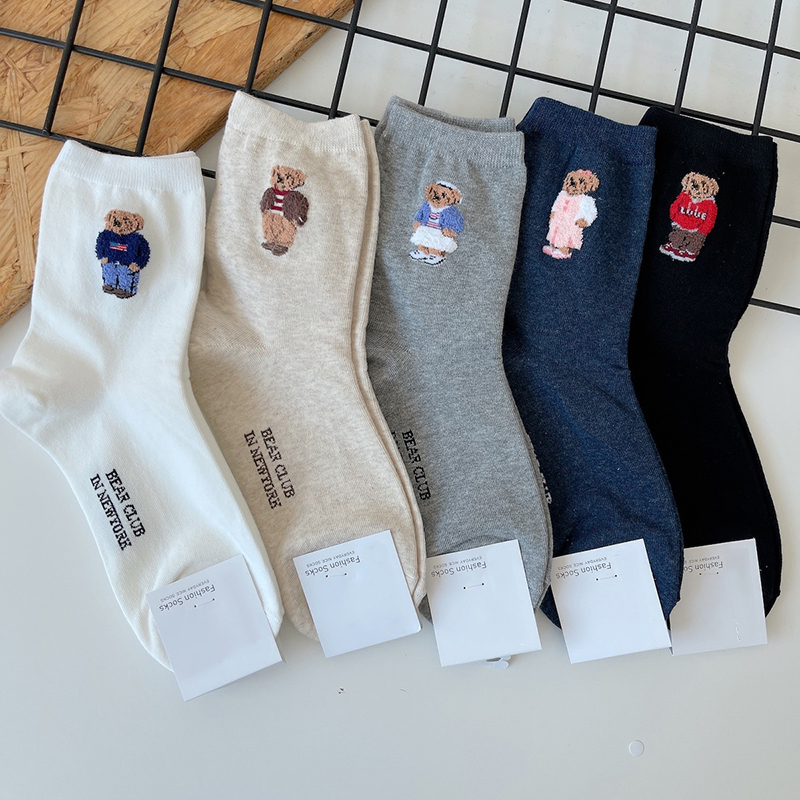 Calcetines bonitos de algodón con dibujos animados para mujer, medias elegantes de oso para mujer, estilo Harajuku, novedad, transpirables, regalos de navidad