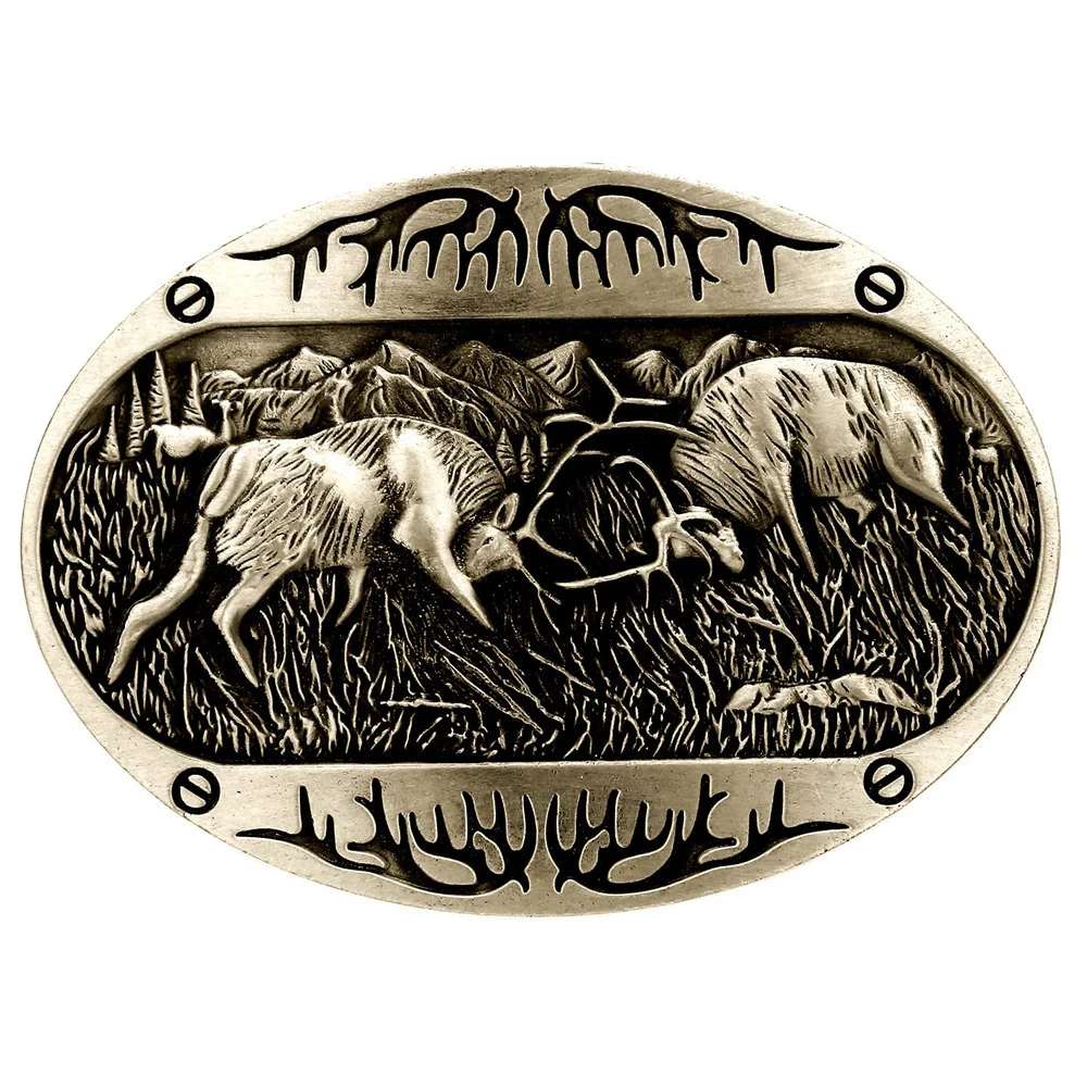 Cheapify Dropshipping Animal vaquero occidental hebilla de cinturón masculino doble ciervo lucha en el bosque primitivo regalos de vacaciones para hombres