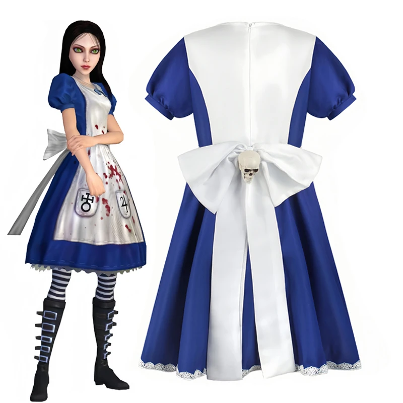 อะนิเมะชุดเจ้าหญิงอลิซชุดแม่บ้านเกม Madness Returns Alice คอสเพลย์เครื่องแต่งกายสําหรับหญิงสาวปาร์ตี้ฮาโลวีน