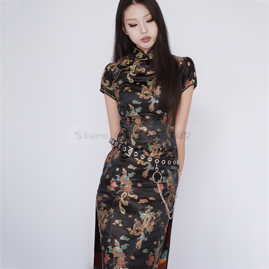 Сексуальное элегантное длинное платье Cheongsam с драконом и фениксом в китайском стиле, женское Ципао, сексуальное классическое атласное тонкое платье 5XL 6XL