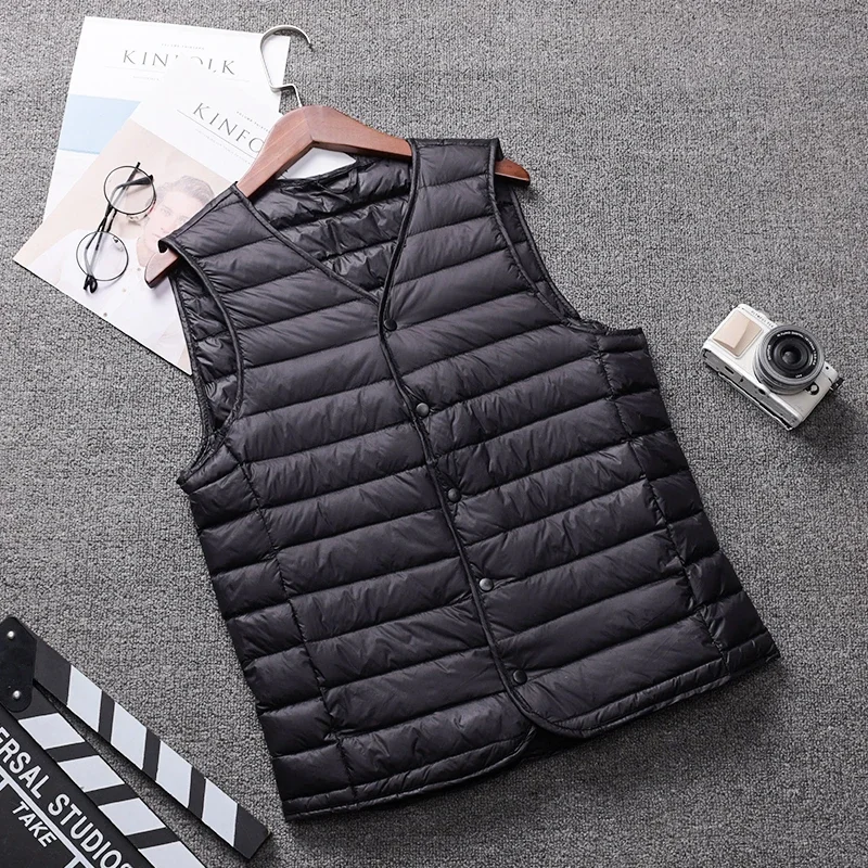 Schinteon Männer Licht Unten Weste Gielt Casual Weste Frühling Herbst Weiße Ente Unten Jacke Männlichen V-ausschnitt Ärmellose Mantel Liner Weste