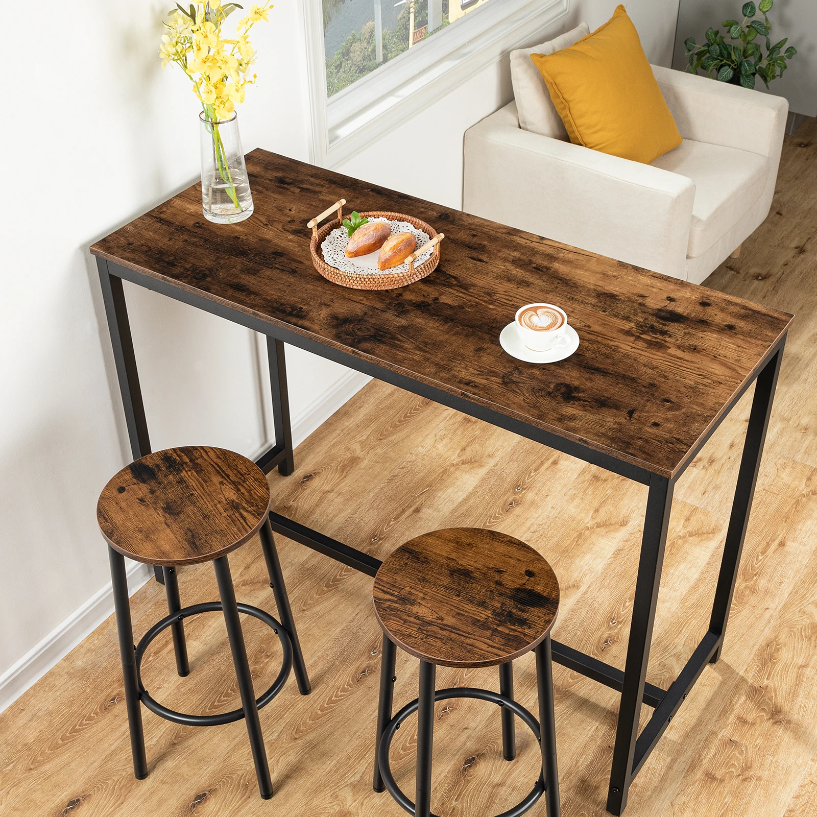 Hoebro-taburetes altos de madera con patas de Metal para Bar, asiento con reposapiés para mostrador de cocina, accesorios nórdicos para Pub, 2 piezas