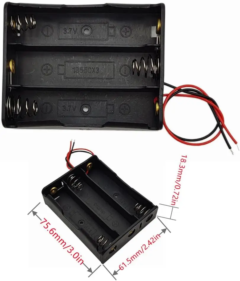 3 pezzi 18650 scatola portabatteria 1 slot custodia per batteria da 3,7 V contenitore in plastica per celle 1/2/3/4 con collegare cavi neri rossi