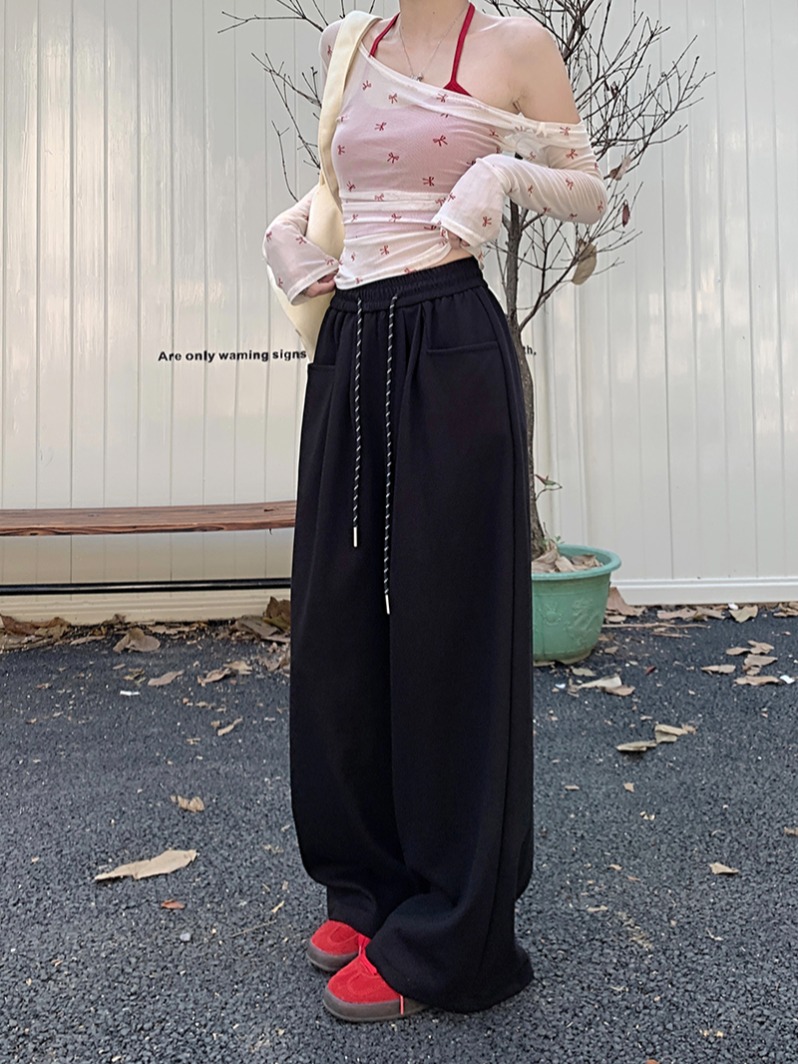 Gray High Waist Draped Casual Pants Women's Loose Leggings Korean Sle Commute Long Pants Polyester Cotton Blend