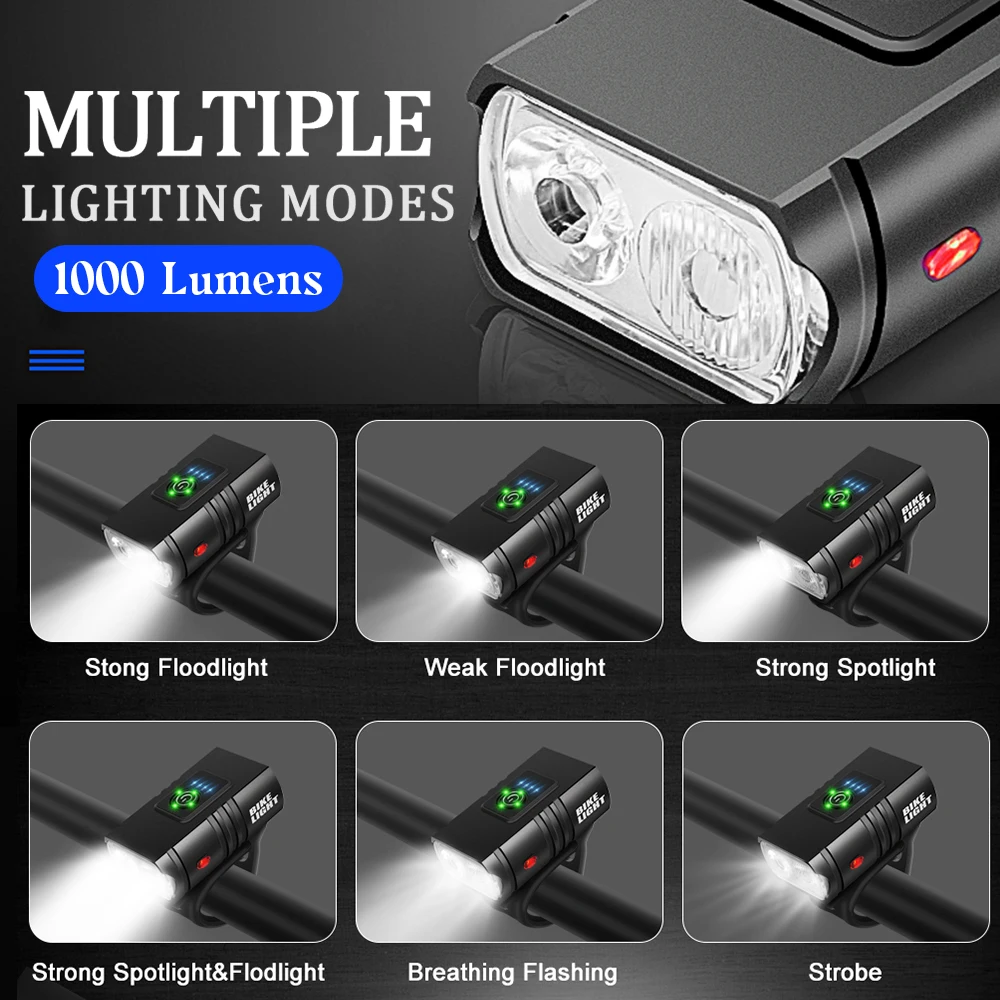 MTB Bike Front Rear Light Set Rechargeable Power Display Headlights Easy to Install Bicycle Warning Taillights for Riding Safety