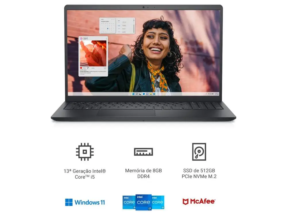 Notebook Dell Inspiron 15 I15-I1300-A30P Intel Core i5 8GB RAM 512GB SSD 15.6" Full HD Windows 11 210-BNGC