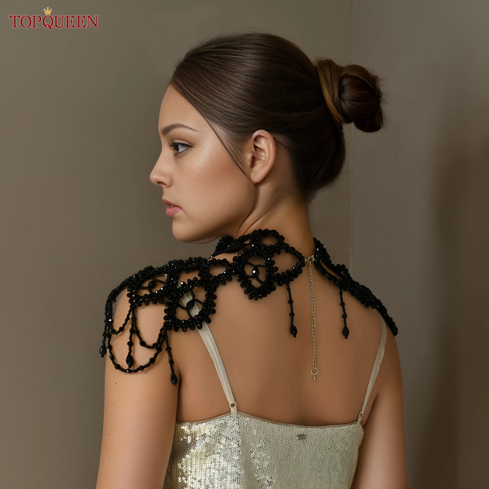 TOPQUEEN Atasan Pendek Manik-manik Mutiara Buatan Tangan Aksesori Gaun Pengantin Selendang Kalung Rantai Tubuh Wanita Vg89 Dapat Disesuaikan