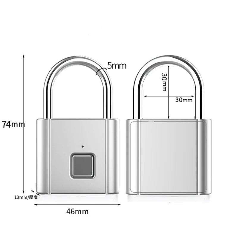 Black silver Keyless USB Rechargeable Door Lock Fingerprint Smart Padlock Quick Unlock Zinc alloy Metal Self Developing Chip