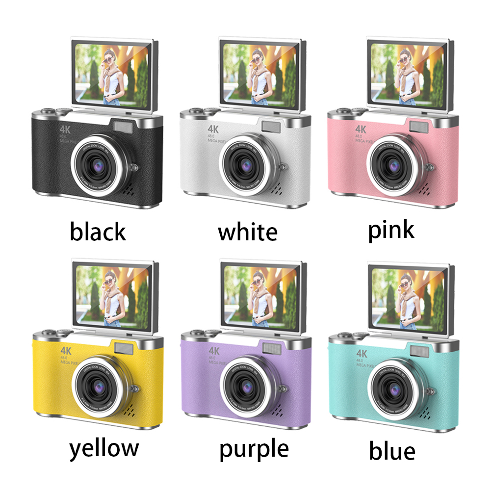 4K Digital Camera 48MP Compact Small Camera 8X Zoom Video Camcorder 180 Flip Screen Video Recorder for Teens Adult Beginner