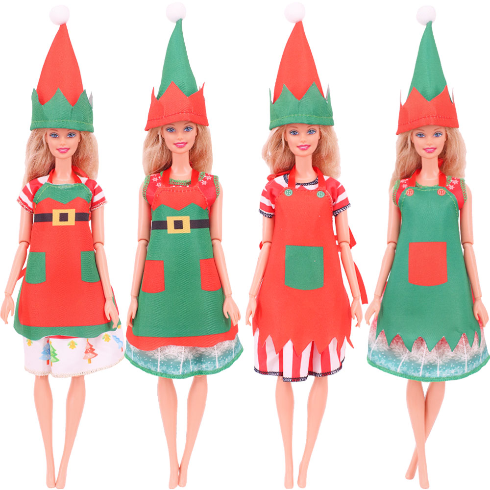 ポップドールプリントエプロンシェフハットクリスマスパターンスタイル11.5インチバビ人形&30cmスピリットクリスマス人形アクセサリー、女の子のおもちゃ