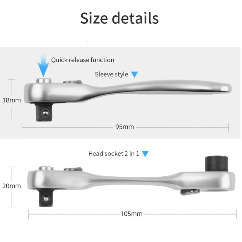 Mini 1/4 inch Double Ended Quick Socket Ratchet Wrench Rod Screwdriver Bit Tool Contain 1 x Ratchet Handle Wrench