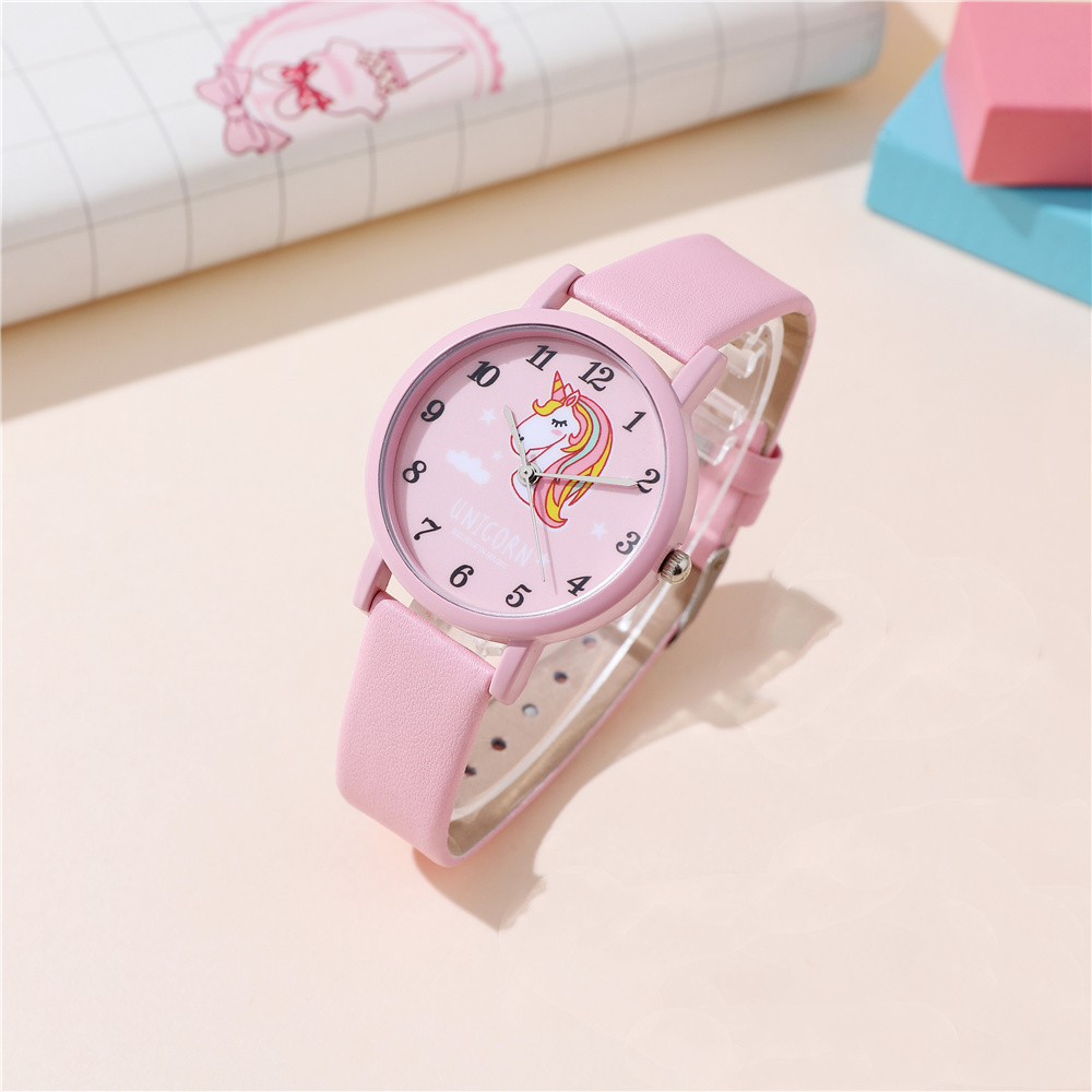 schattig roze pu lederen band eenhoorn Kindercartoonhorloge