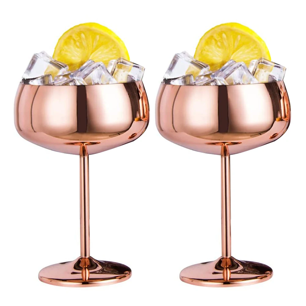 Aço inoxidável Champagne Copos, Vintage Martini Cocktail Glass, Copper Coupe, Conjunto de 2