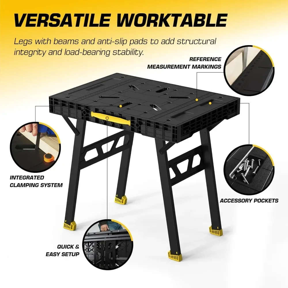 Express Folding Workbench, 2-in-1 Easy Setup Portable Folding Work Table & Sawhorse, 34" W x 25" D x 32" H Lightweight Versatile