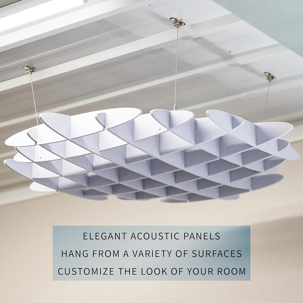 Acoustic Ceiling Waffle Panel Hanging Sound Absorber Lightweight Noise Reduction Chandelier Offices Studios Restaurants