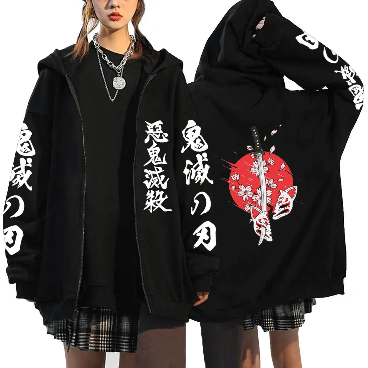 Demon slayer zíper moletom com capuz roupas masculinas mulheres homens anime oversized hoodies casaco superior femme moletom com zíper completo jaquetas