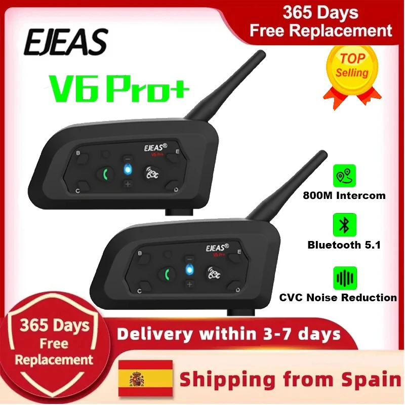 EJEAS V6 PRO + domofon do kasku motocyklowego zestaw słuchawkowy Bluetooth z komunikatorem domofonowym BT 800M 6 zawodników wodoodporny odtwarzacz muzyczny