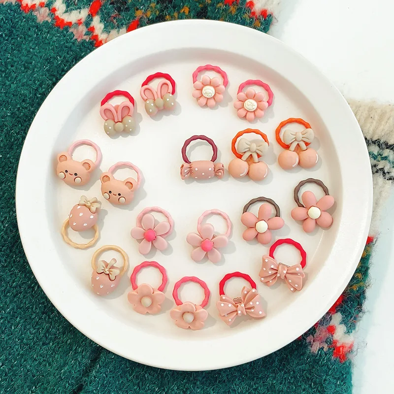 20 Teile/los Nette Cartoon Bär Kaninchen Haarband Mädchen Elastische Gummiband Headwear Blume Bogen Baby Kinder Haar Zubehör Ornamente