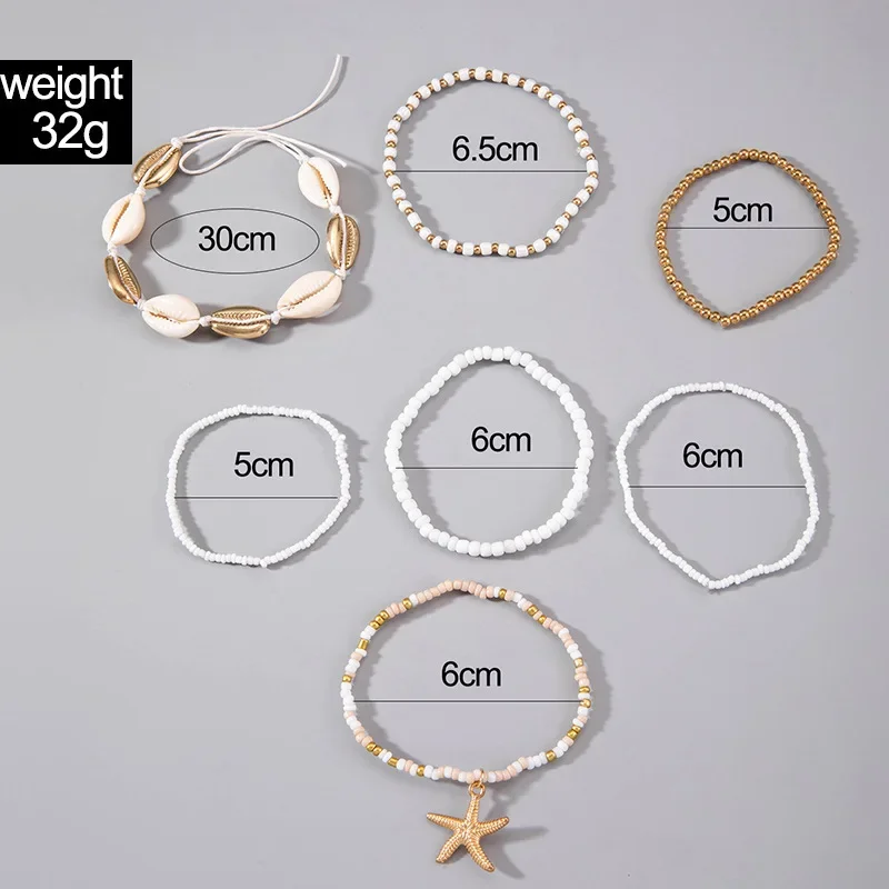 7Pcs Boho Sommer Seestern Armband Set Für Frauen Böhmischen Shell Reis Perlen Elastische Kette Armreif Mädchen Strand Schmuck Zubehör