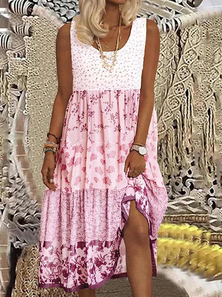 Plus Size Damen-Sommerkleider, Ausschnitt, Strand, fließendes Partykleid, bedrucktes Sommer-Halskleid, hawaiianische Kleider, Luau