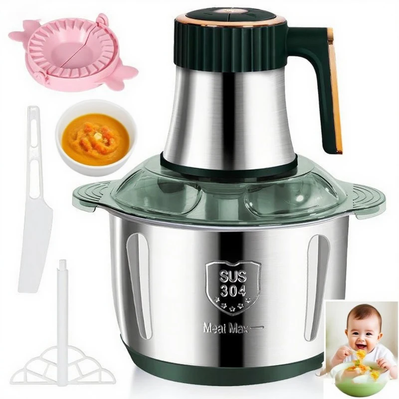 Elektrische Fleischwölfe, 5 l, Lebensmittelzerkleinerer, 6S, Edelstahl, multifunktionaler Gemüseschneider, Prozessor, Zerkleinerer, Babynahrungsmaschine