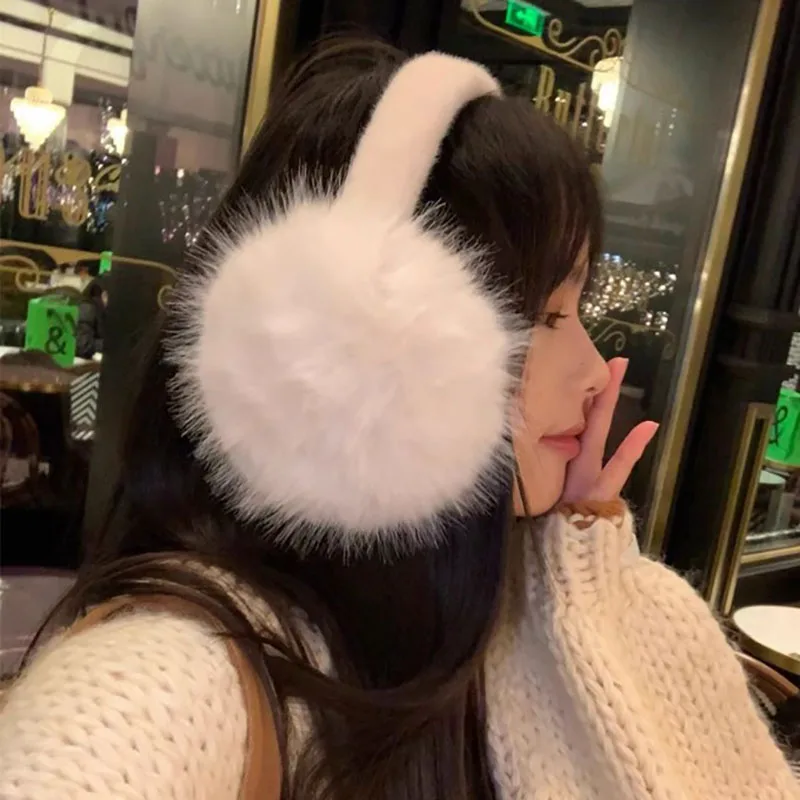 겨울 따뜻한 귀마개 여성을위한 흰색 스웨이드 플러시 귀마개 접이식 부드러운 두꺼운 귀마개 귀여운 간단한 Earlap 액세서리 귀마개