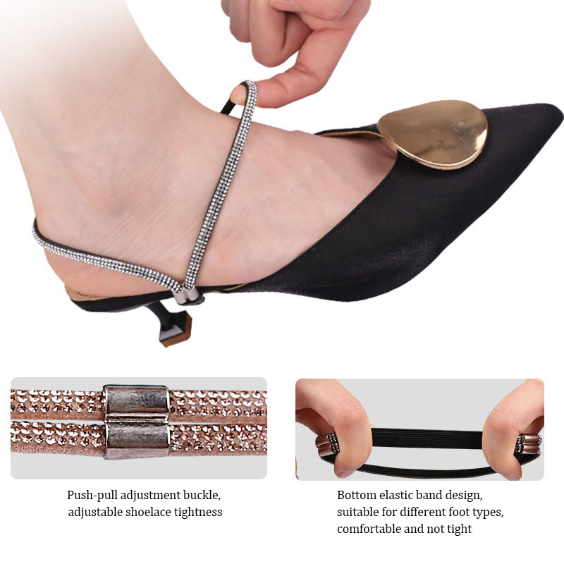 Scarpe con tacco alto Fascia anti-allentamento per le donne Lacci con diamanti Cinghie per tallone anti-goccia Cintura per trapano Cinture di fissaggio elastiche Strass