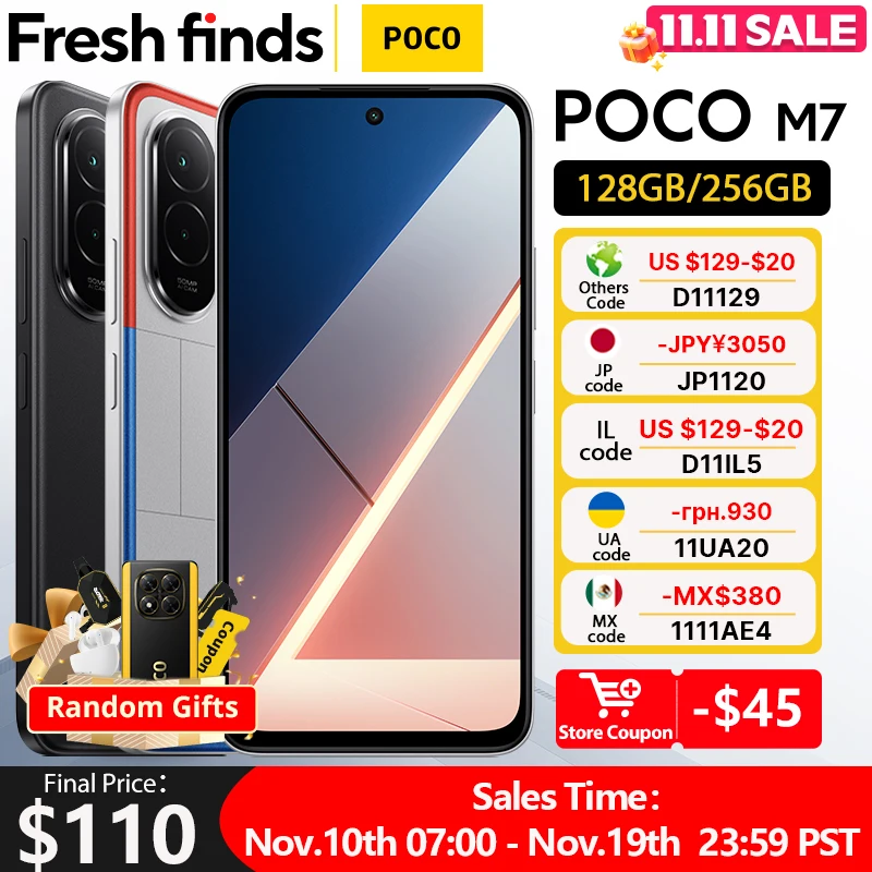 【Marca +】POCO M7 versión Global teléfono móvil 6,9 ''144Hz FHD + DotDisplay 7000mAh batería 50MP cámara NFC Snapdragon 685