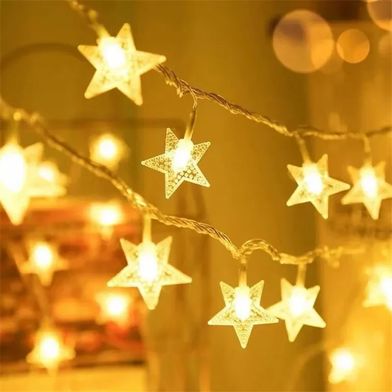 Guirnalda de luces LED con forma de estrella, funciona con pilas, para fiesta de Navidad, boda, hogar, decoración de Patio al aire libre, lámparas centelleantes