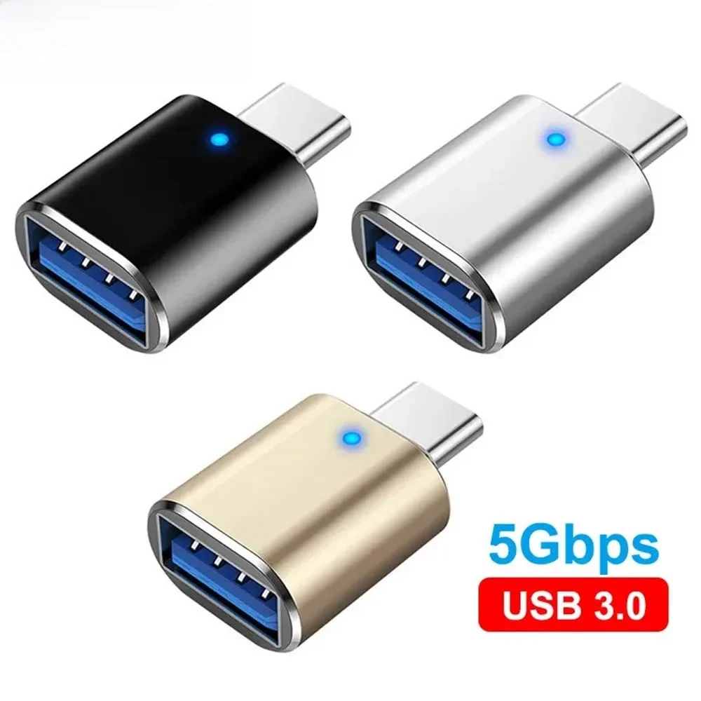 LED USB 3.0 To Type C Adapter OTG To USB C USB-A To Micro USB Type-C Female Connector For Samsung Xiaomi POCO Adapters