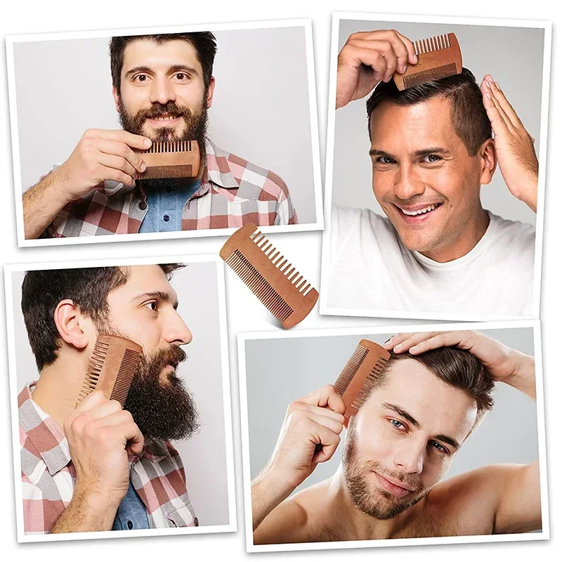 Men's Wooden Beard Comb with Leather Case Mustache Hair Comb For Men Fine Coarse Teeth Perfect Beard Balms Essential Oils Comb