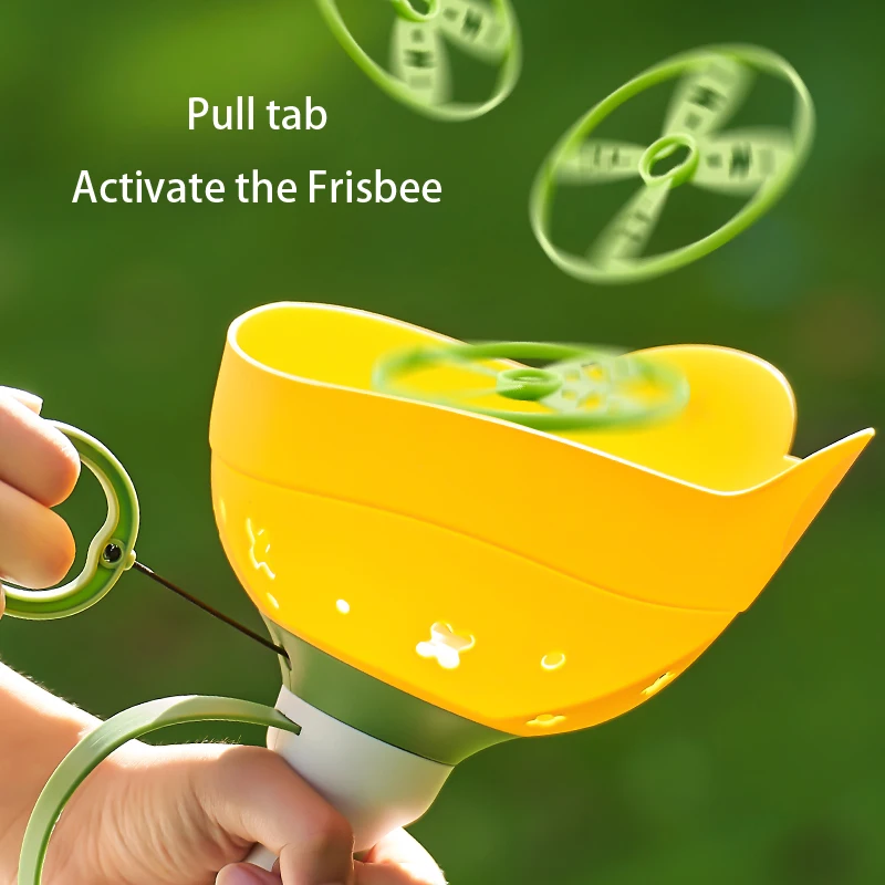 ดึง String Flying Saucer Disc Launcher เด็กของเล่นโยนจับกีฬากลางแจ้งใบพัดเด็กสวนเกมของขวัญ Boy